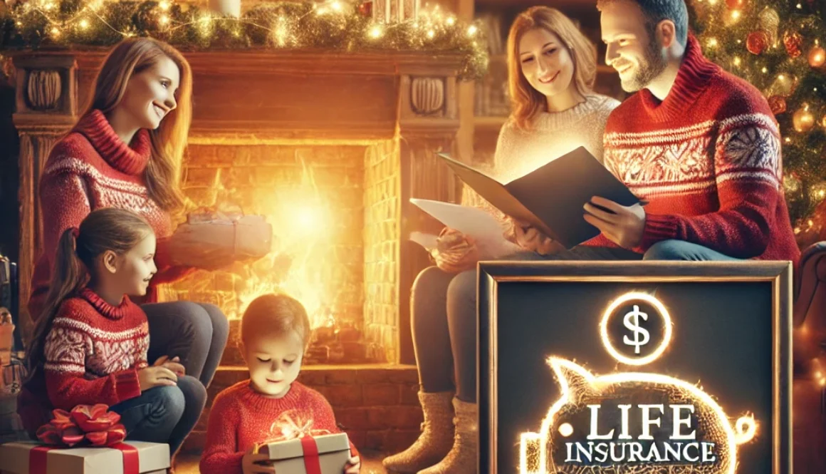 DALL·E 2024-12-12 11.08.11 - A warm and inviting holiday-themed image showing a family gathered around a fireplace, with parents and children opening gifts. A subtle focus is